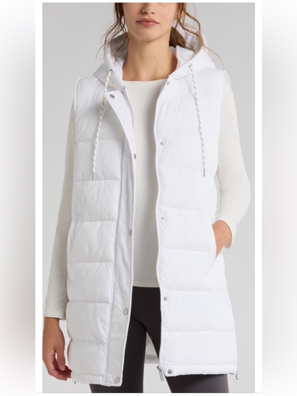 Like New Zella Long Hooded Puffer Vest in white EUC